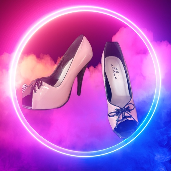 SIZE 9 ELLIE SEXY HEELS!  PINK AND BLACK HEELS - Picture 1 of 4